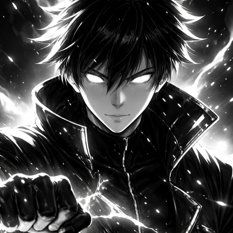 Avatar anime đen trắng phát sáng cực ngầu