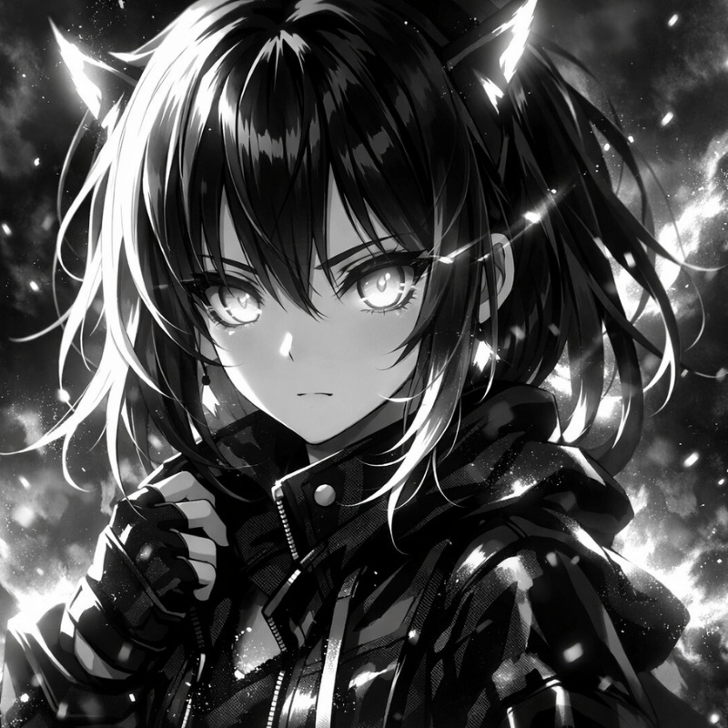 Avatar anime đen trắng phát sáng cô gái ngầu