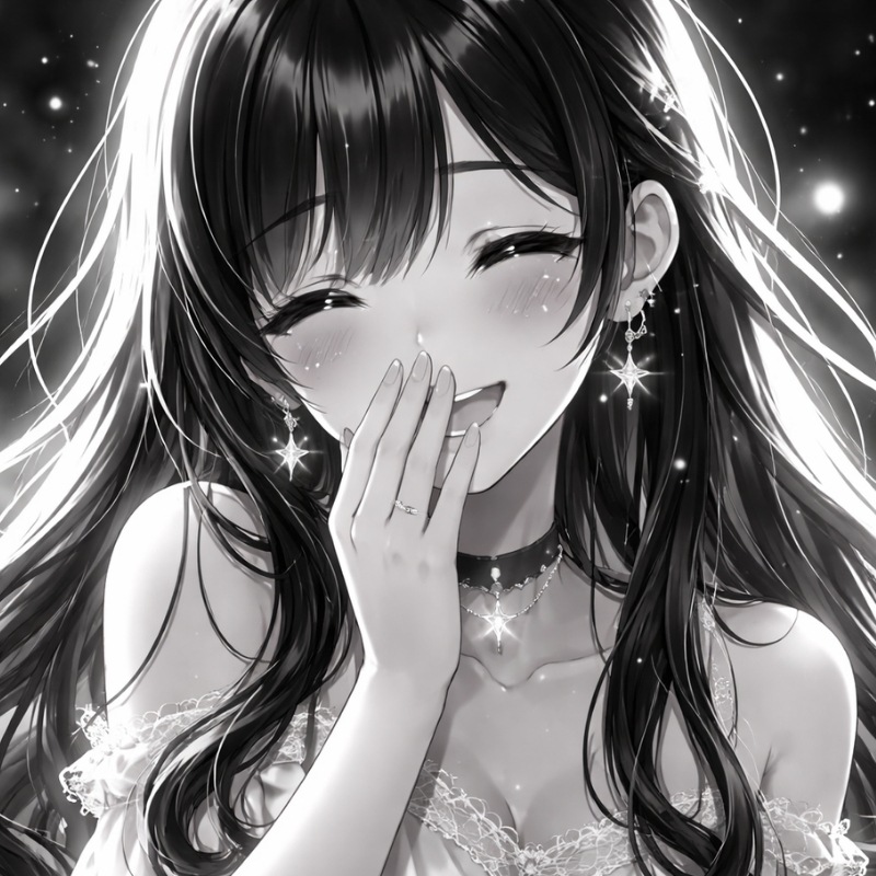 Avatar anime đen trắng phát sáng cô gái duyên dáng