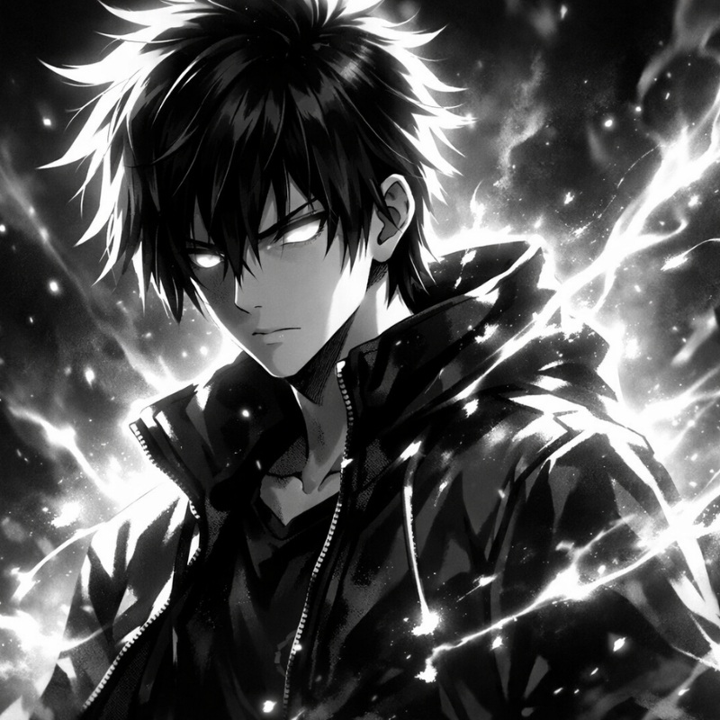 Avatar anime đen trắng phát sáng siêu ngầu