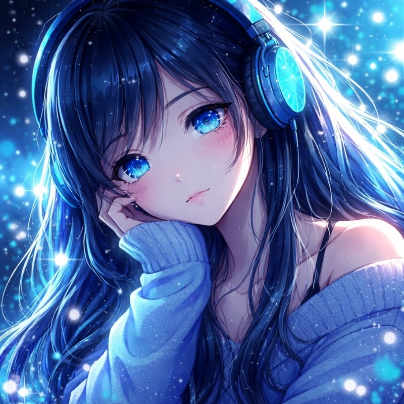 Avatar anime sáng với cô gái đang nghe nhạc