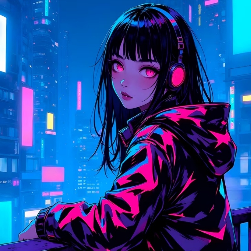 Avatar anime sáng cô gái buồn đang nghe nhạc