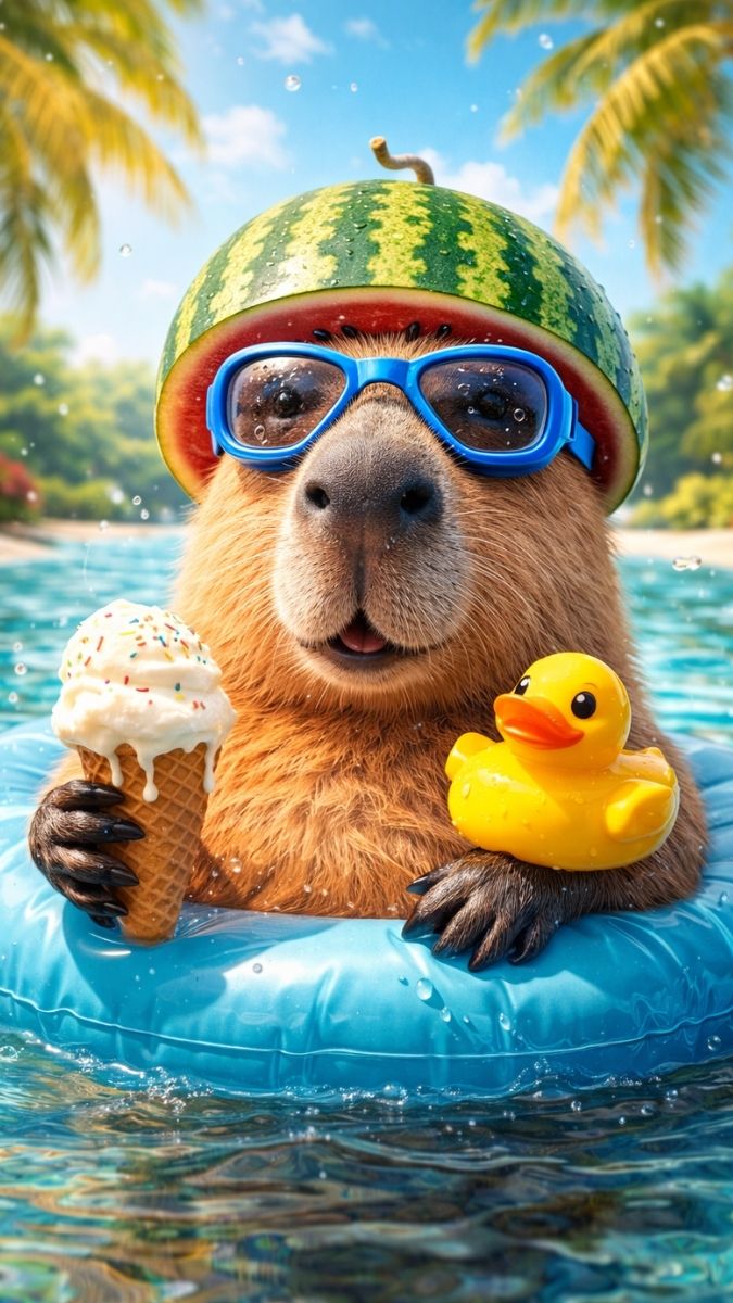 Hình nền Capybara ăn kem