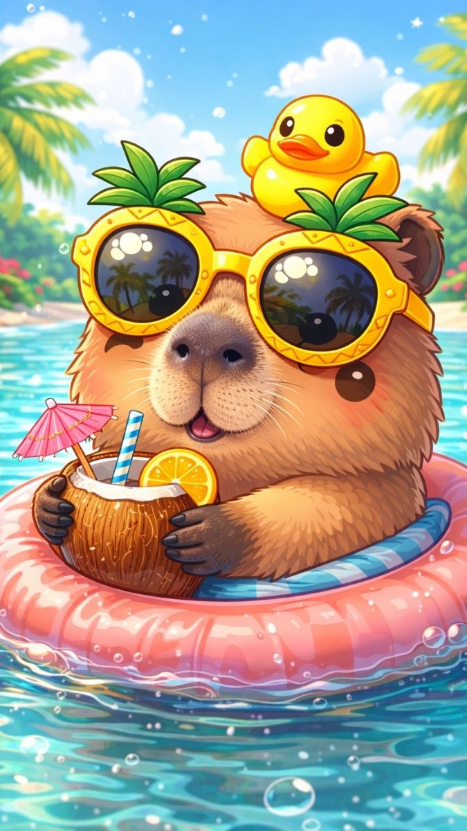 Hình nền Capybara 3D ở hồ bơi