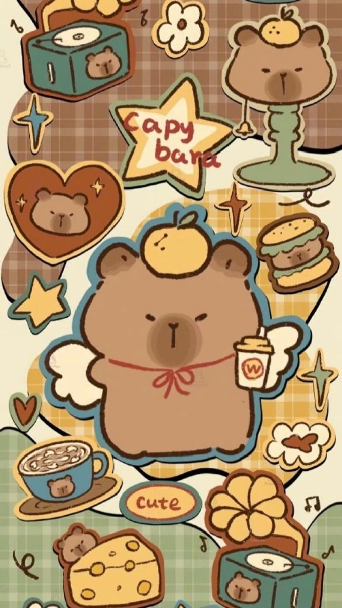 Hình nền Capybara cute và đồ ăn