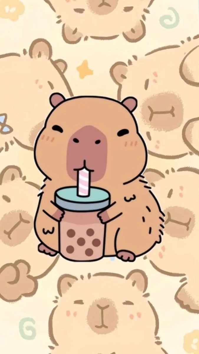 Hình nền Capybara chibi hút trà sữa
