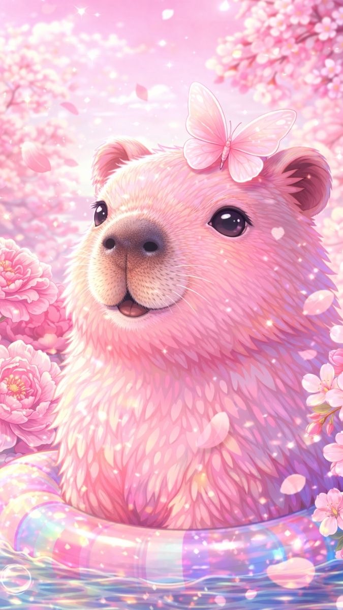 Hình nền Capybara màu hồng mộng mơ