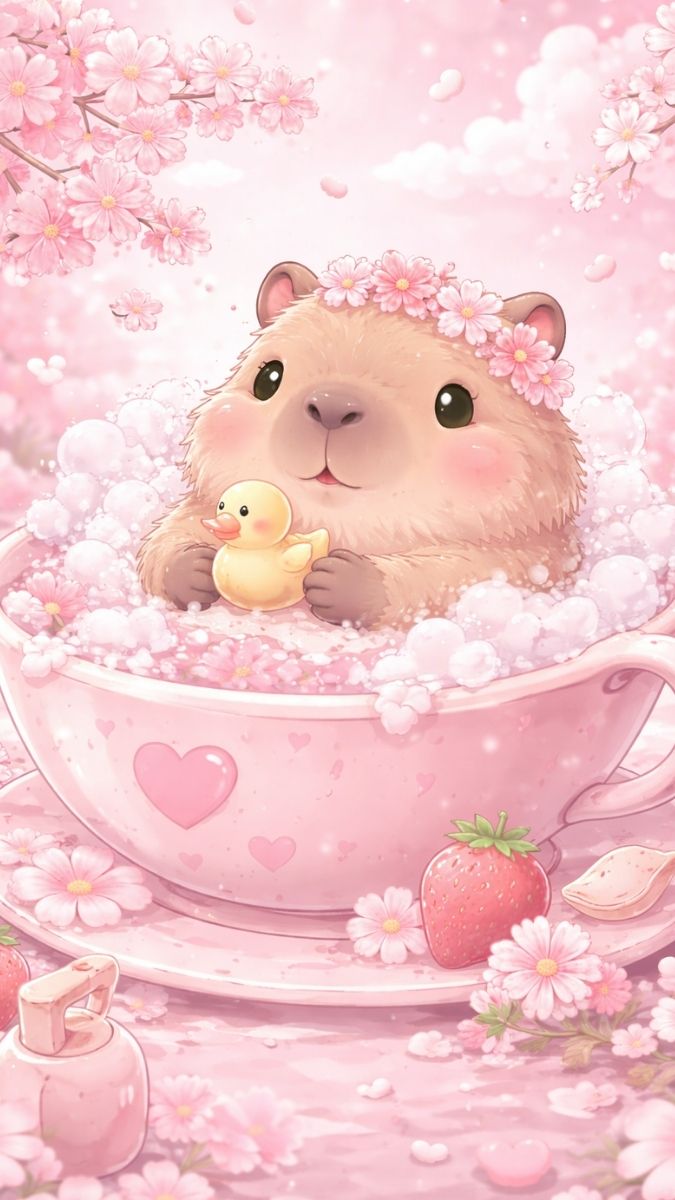 Hình nền Capybara cute đeo vòng hoa