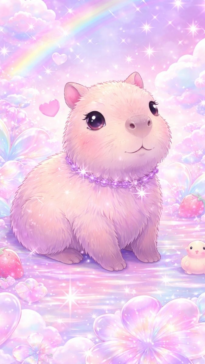 Hình nền Capybara và cầu vồng