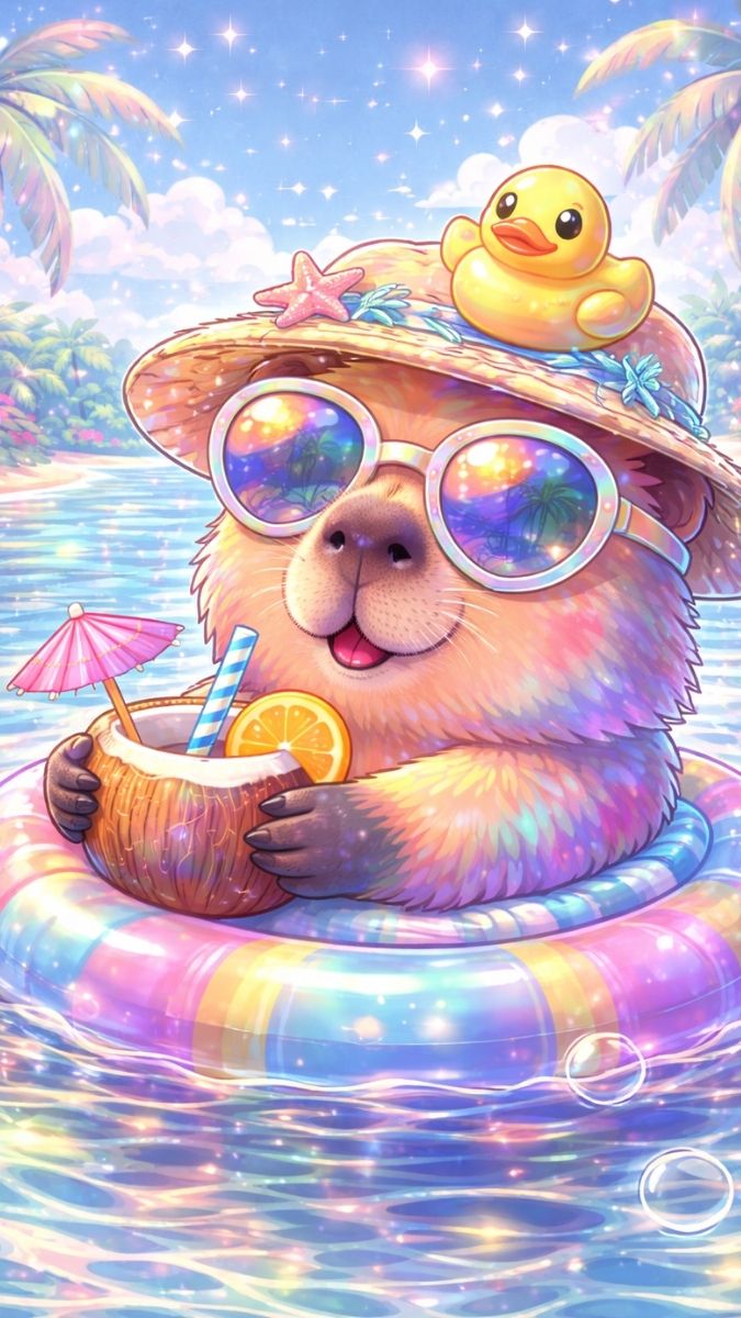 Hình nền Capybara cực chill tại bãi biển