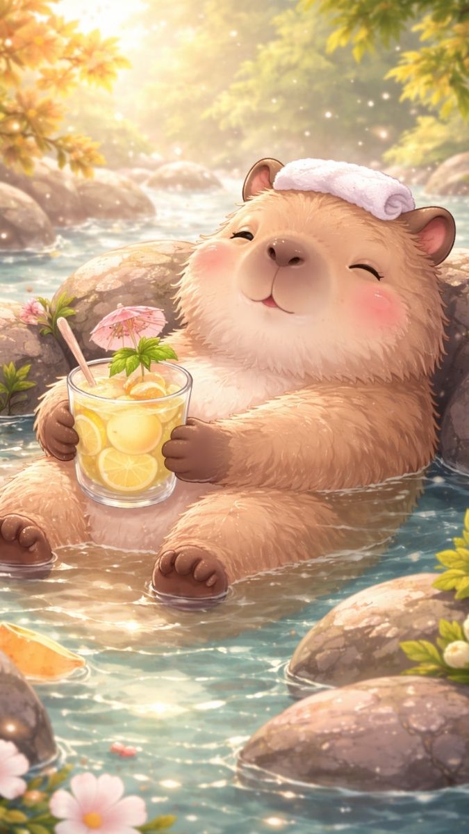 Hình nền Capybara uống nước chanh