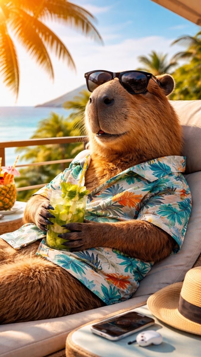 Hình nền Capybara thư giãn ngày hè