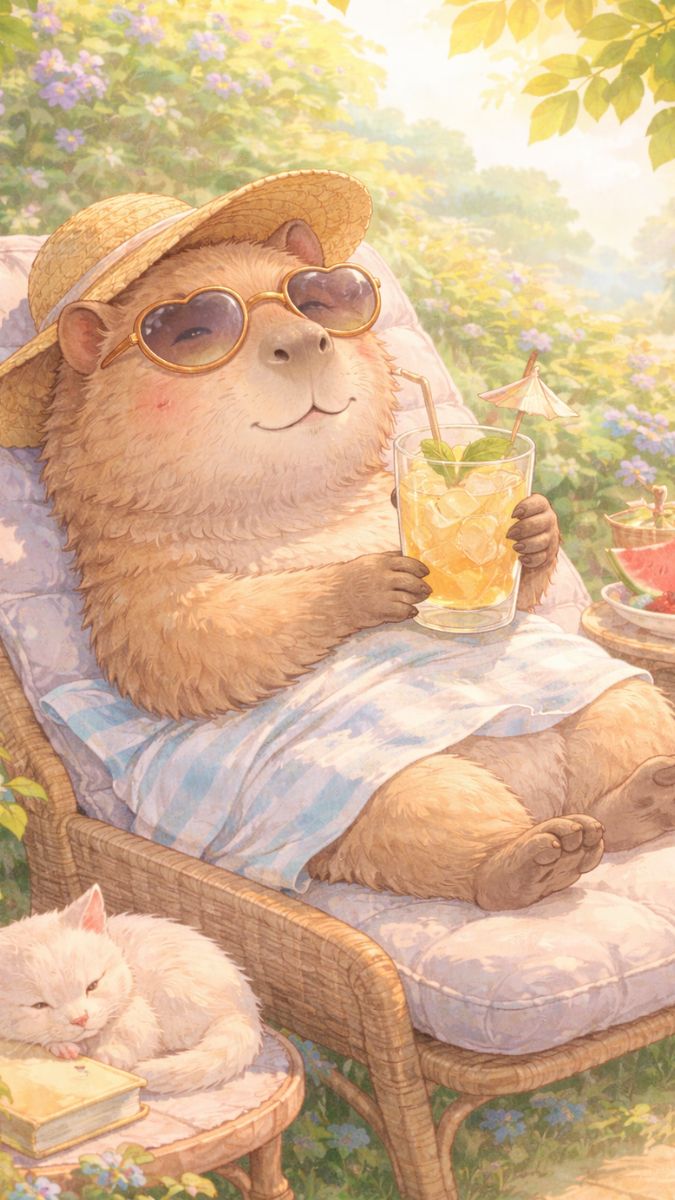 Hình nền Capybara đang ngồi chill