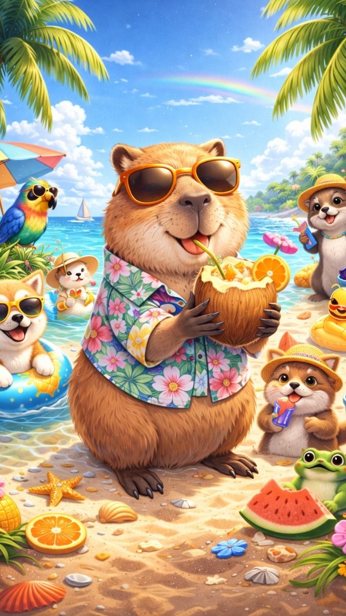 Hình nền Capybara mang vibe mùa hè