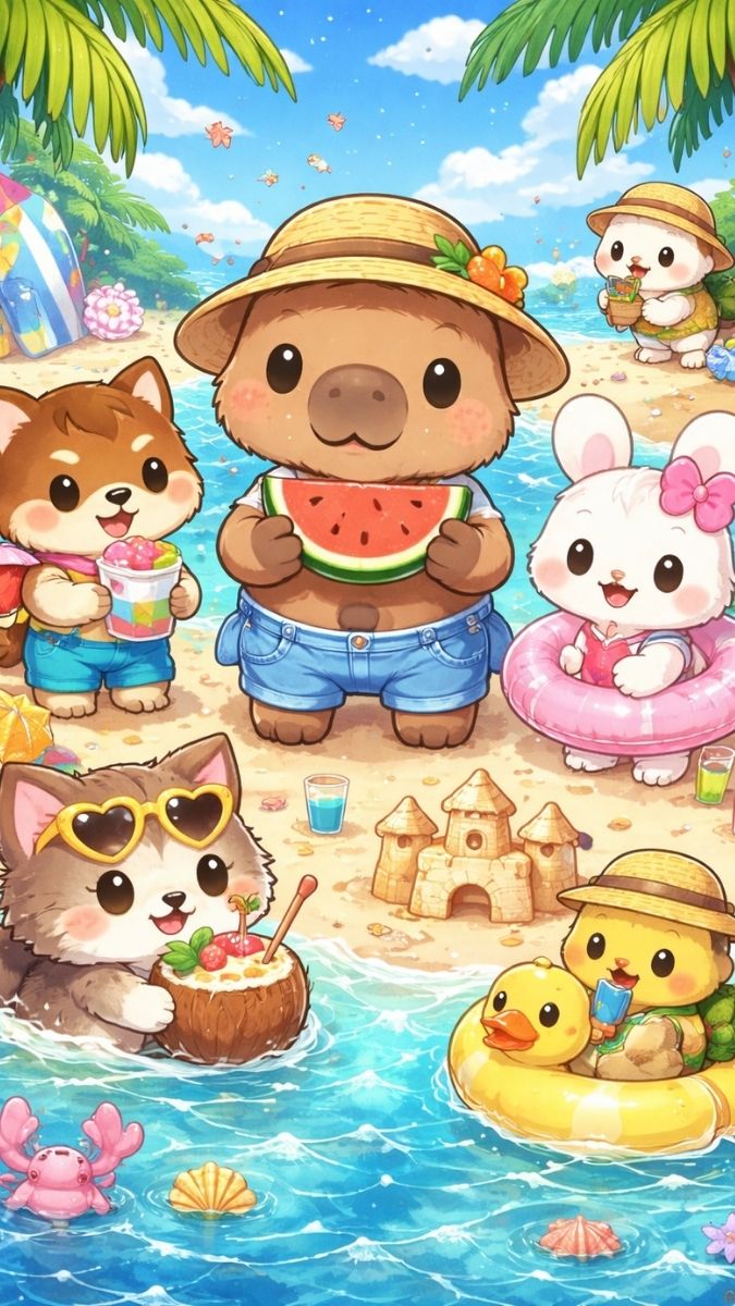 Hình nền Capybara và các con vật vui đùa