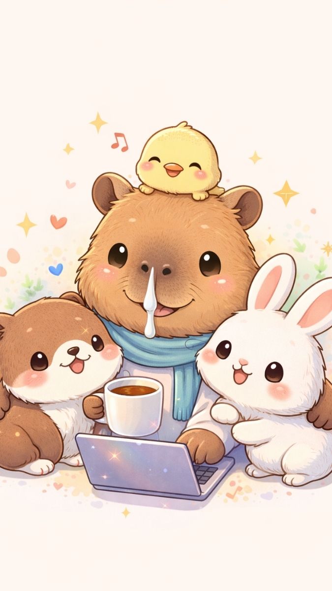 Hình nền Capybara xem máy tính