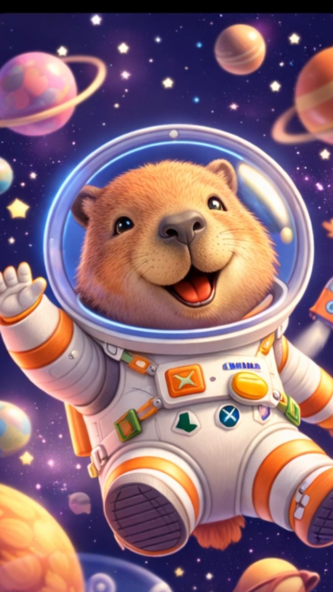 Hình nền Capybara dễ thương ngoài vũ trụ