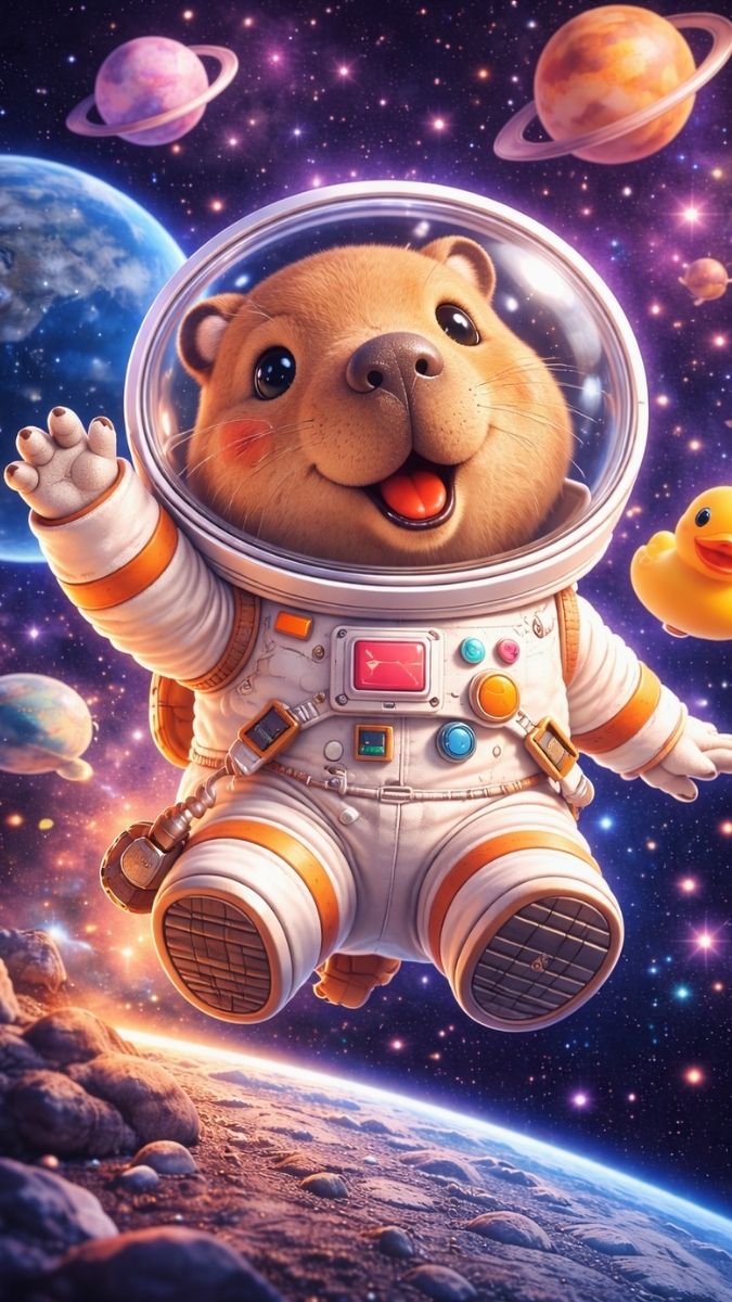 Hình nền Capybara ra ngoài vũ trụ
