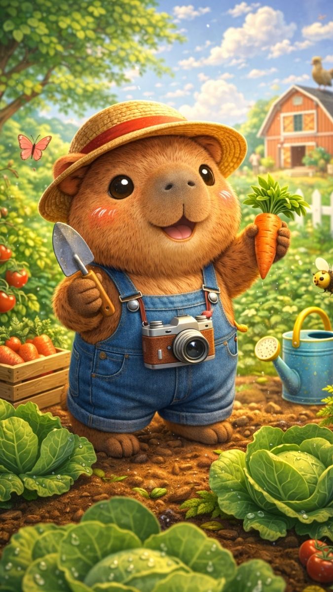 Hình nền Capybara trồng rau củ