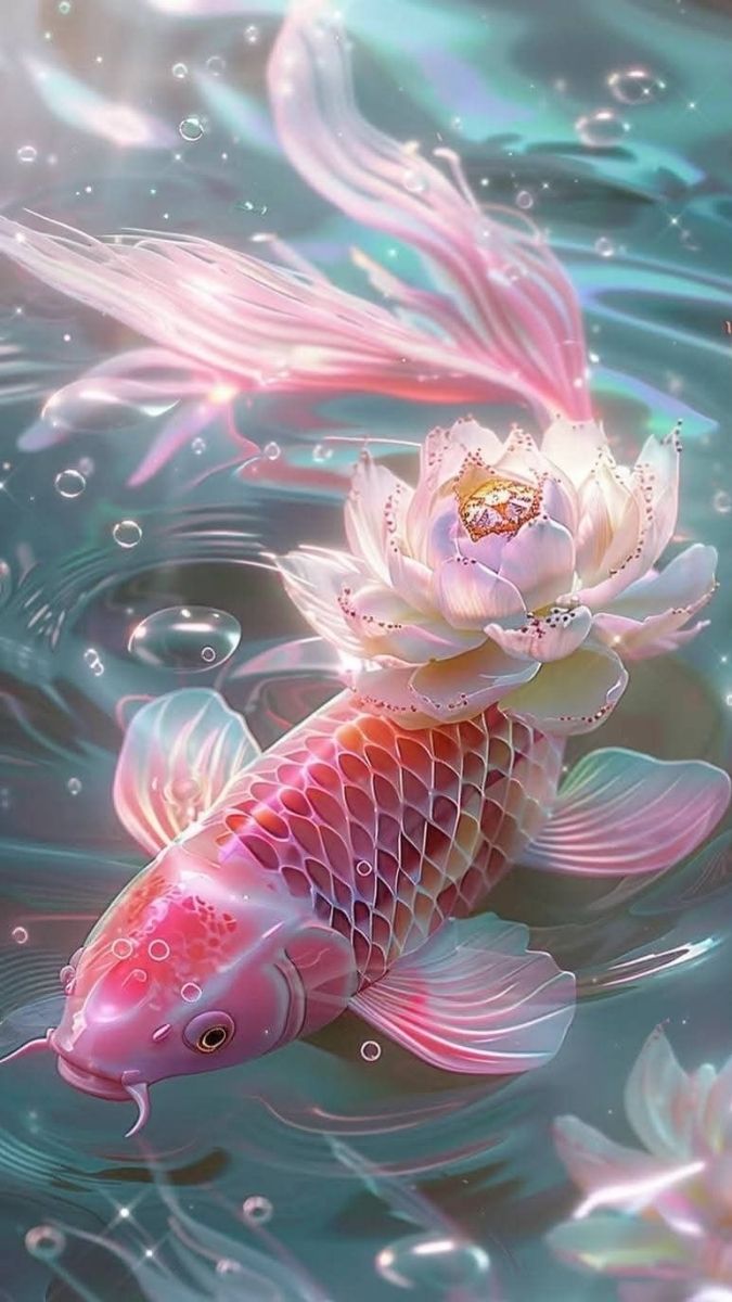 Hình nền cá chép và hoa sen đẹp nghệ thuật
