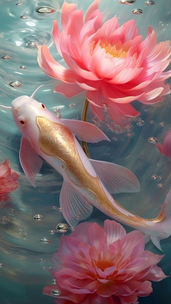 Hình nền cá chép hoa sen đầy tính nghệ thuật