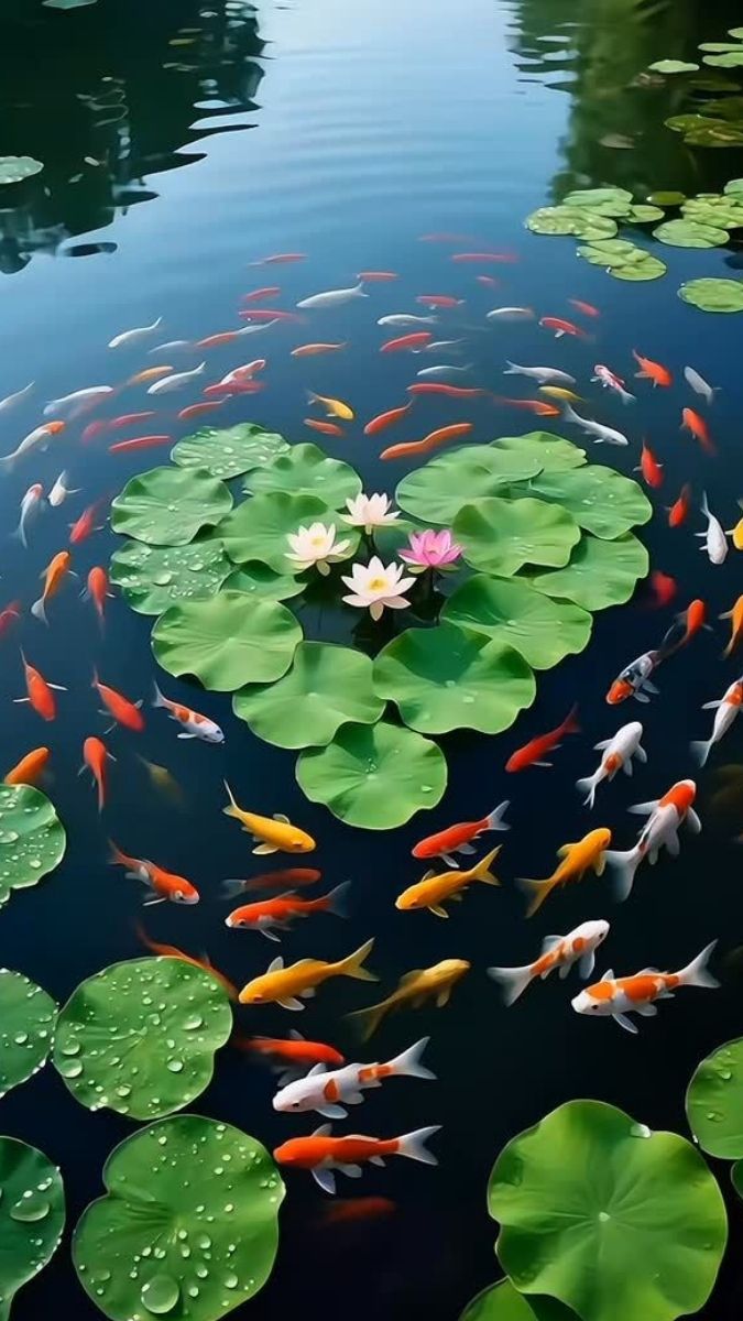 Hình nền cá chép hoa sen - Cá chép thành đàn