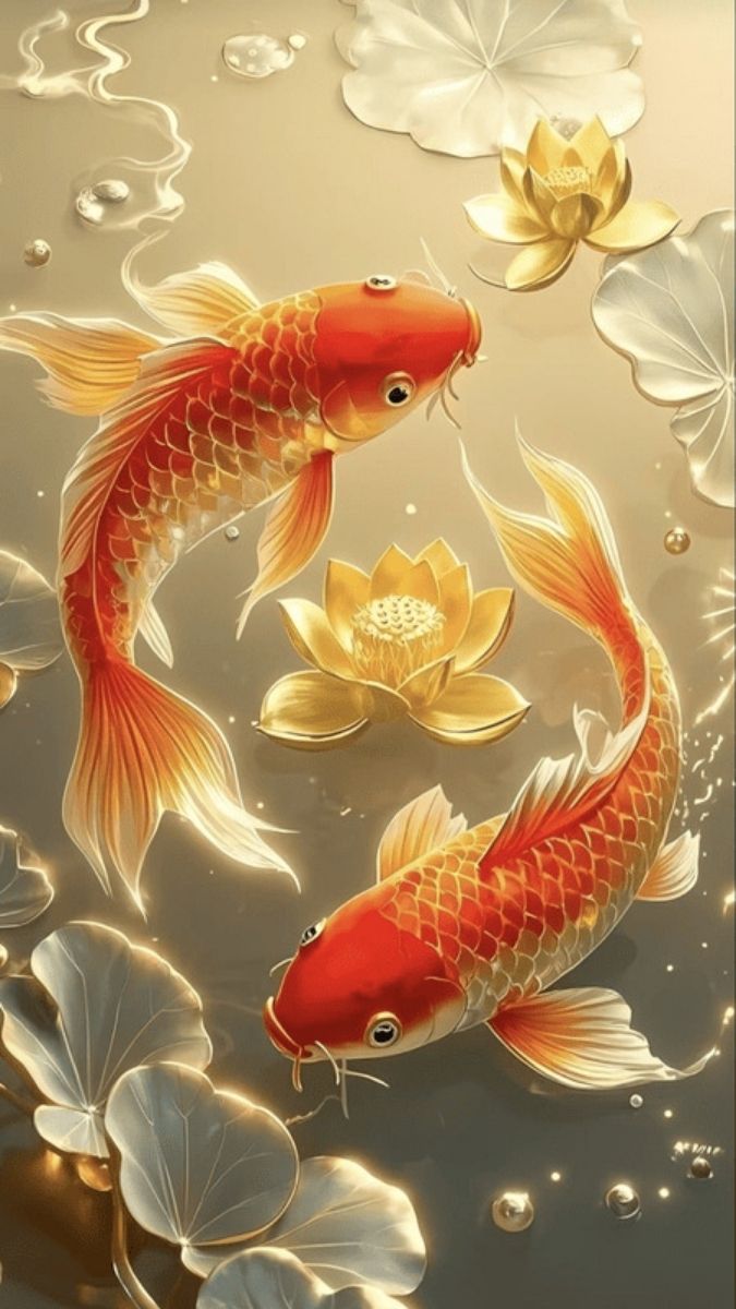 Hình nền cá chép hoa sen đẹp may mắn