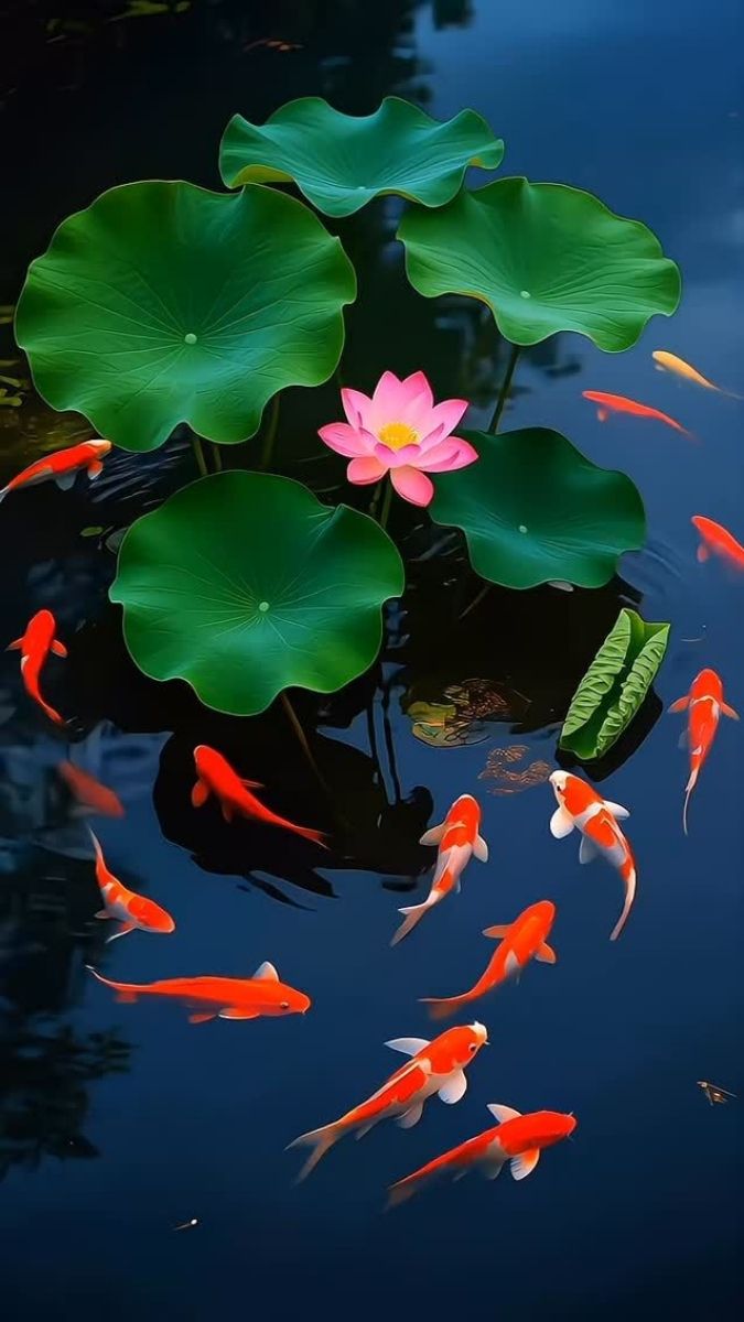 Hình nền cá chép hoa sen cho điện thoại đẹp