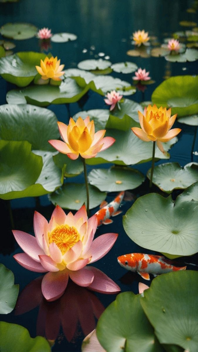 Hình nền cá chép hoa sen may mắn