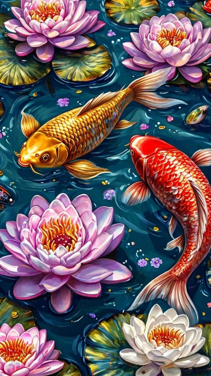 Hình nền cá chép hoa sen đẹp, mới