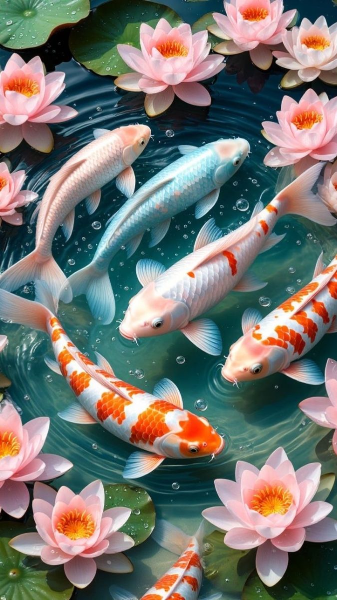 Hình nền cá chép và hoa sen