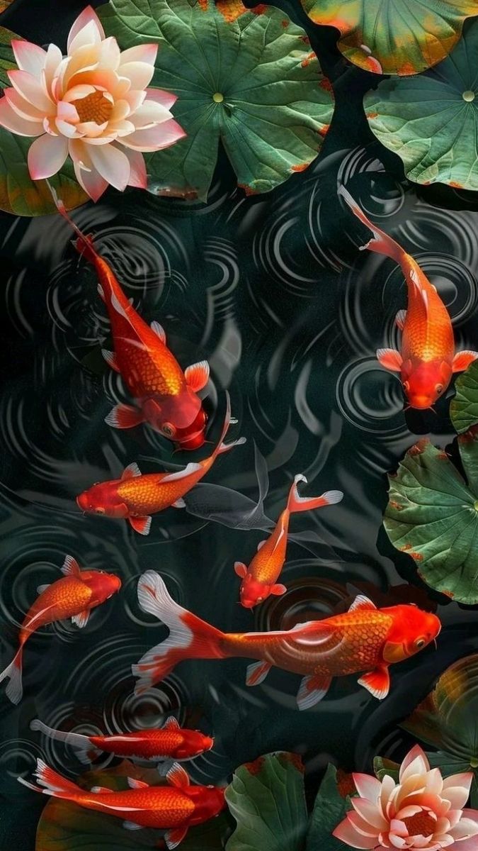 Hình nền cá chép hoa sen cầu con
