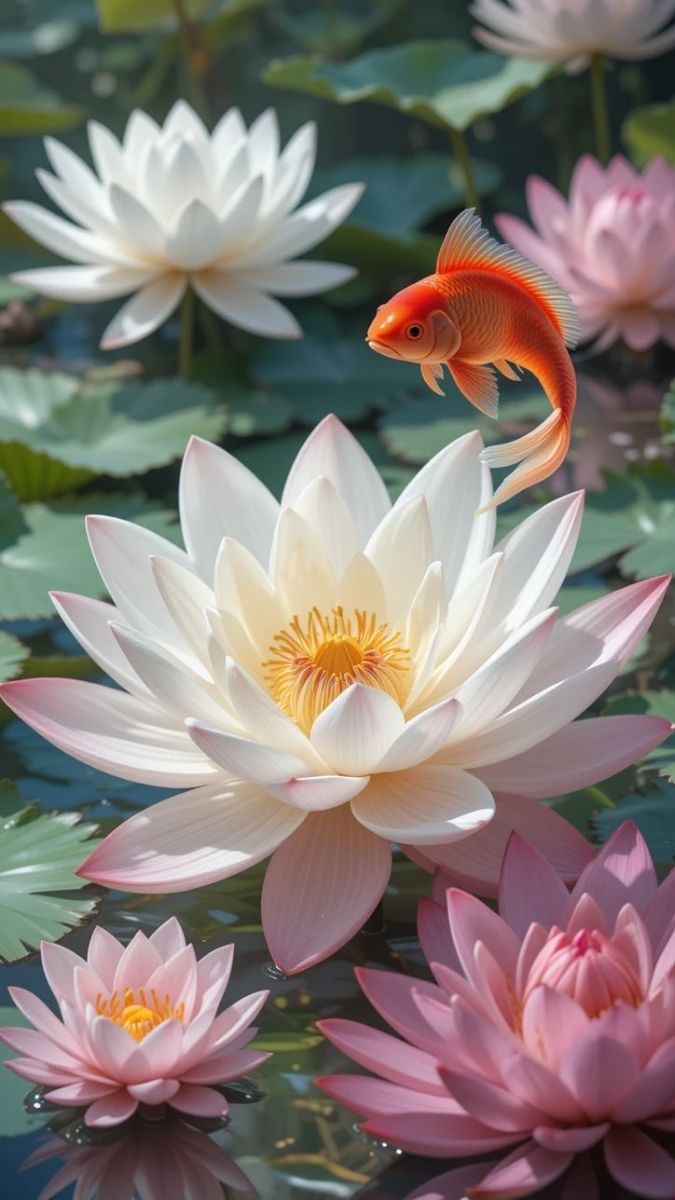 Hình nền cá chép hoa sen - Cá chép nhảy