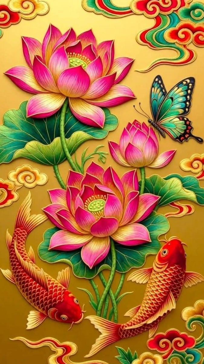 Hình nền cá chép hoa sen truyền thống