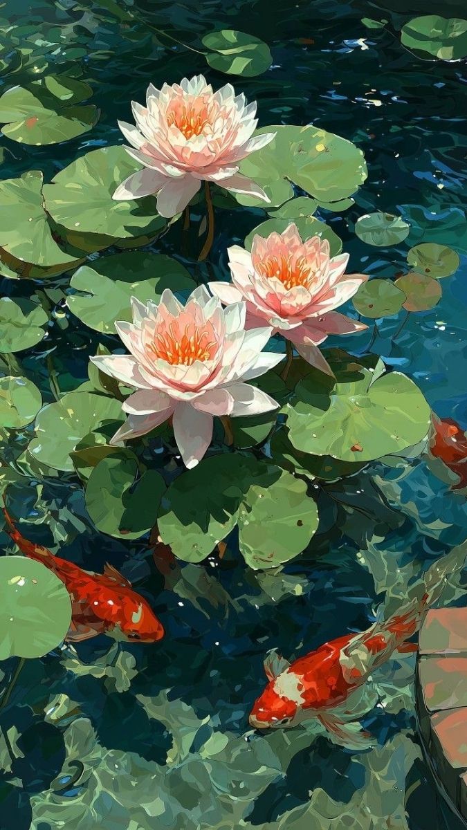 Hình nền cá chép hoa sen đẹp lung linh