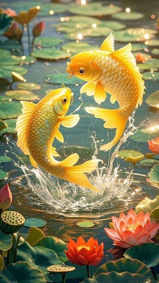 Hình nền cá chép hoa sen bình yên