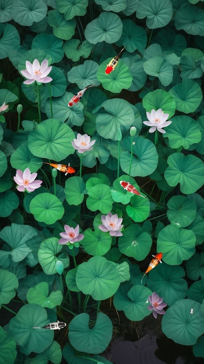 Hình nền cá chép hoa sen cho điện thoại chất lượng cao