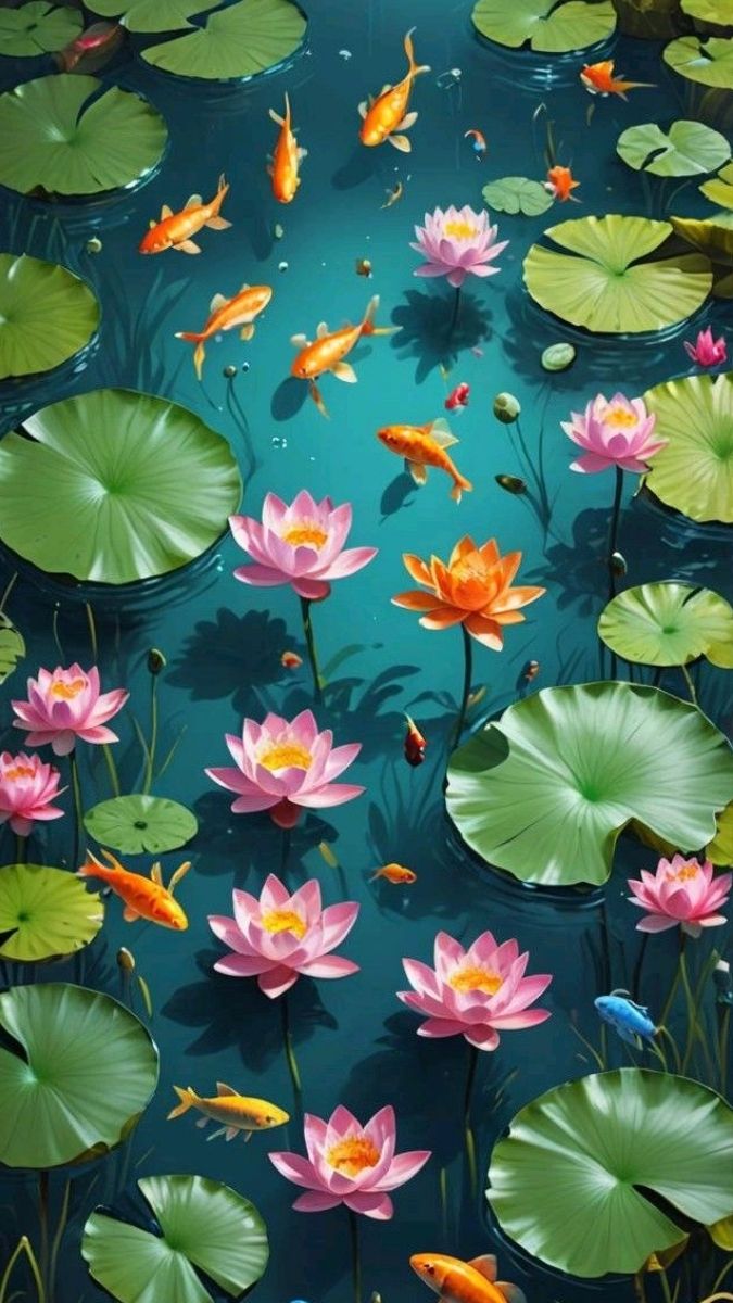 Hình nền cá chép hoa sen bình yên