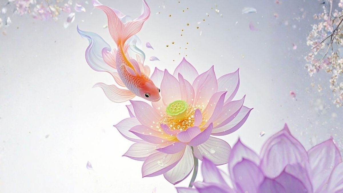 Hình nền cá chép hoa sen 3D đầy tính nghệ thuật