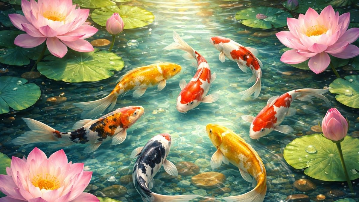 Hình nền cá chép hoa sen sống động như thật