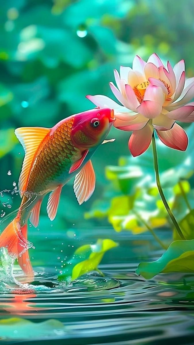 Hình nền cá chép hoa sen sinh động