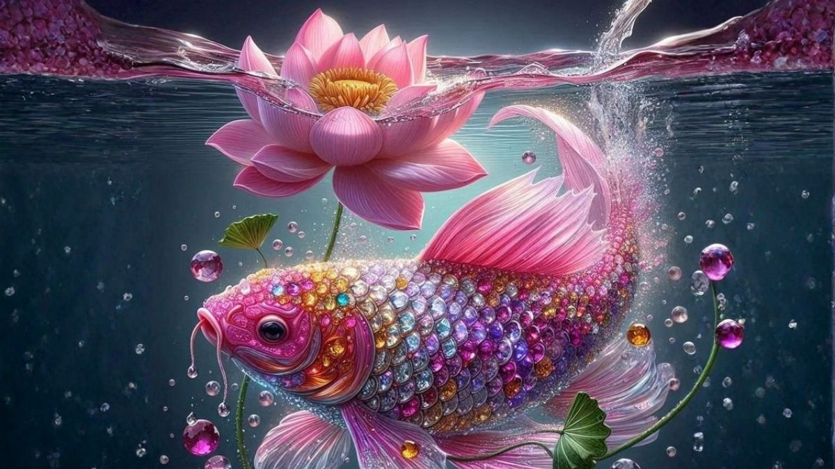 Hình nền hoa sen và cá chép 3D