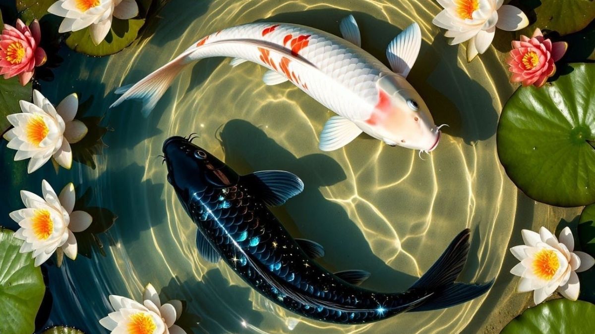 Hình nền cá chép hoa sen cầu phước lành
