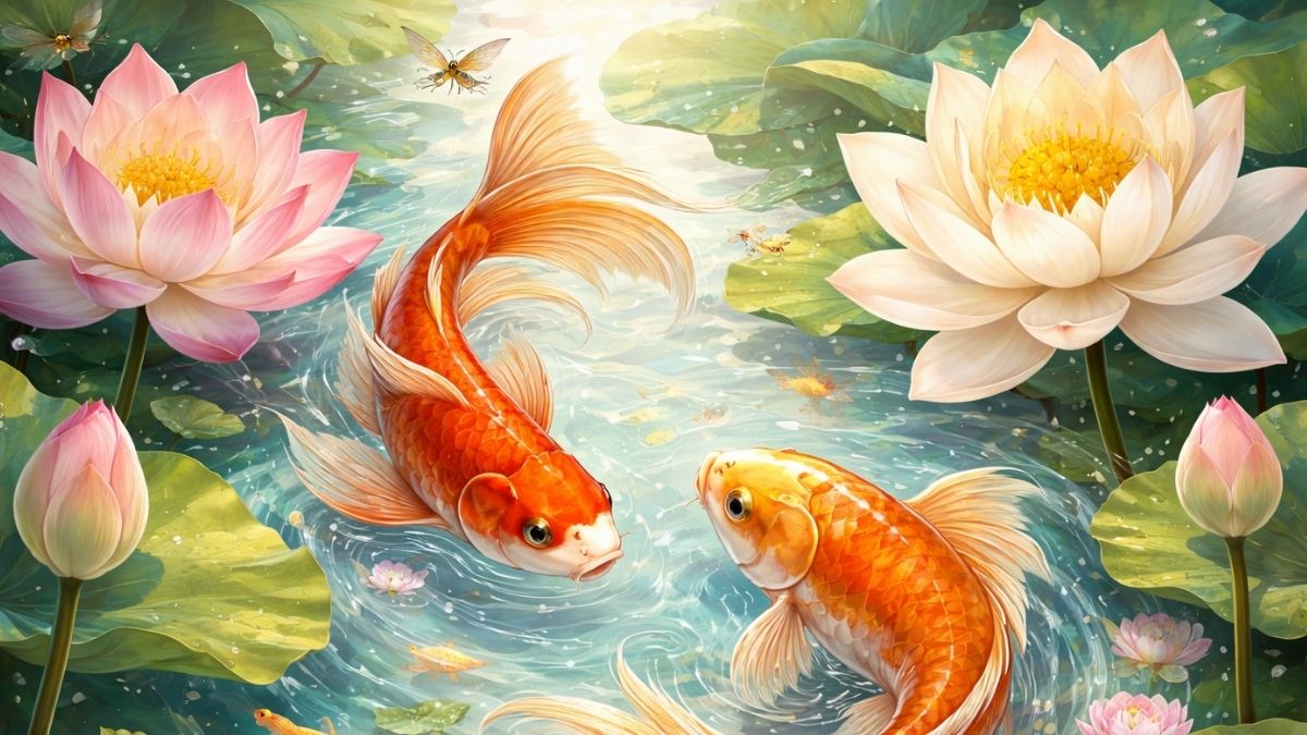 Hình nền cá chép hoa sen đẹp cho PC