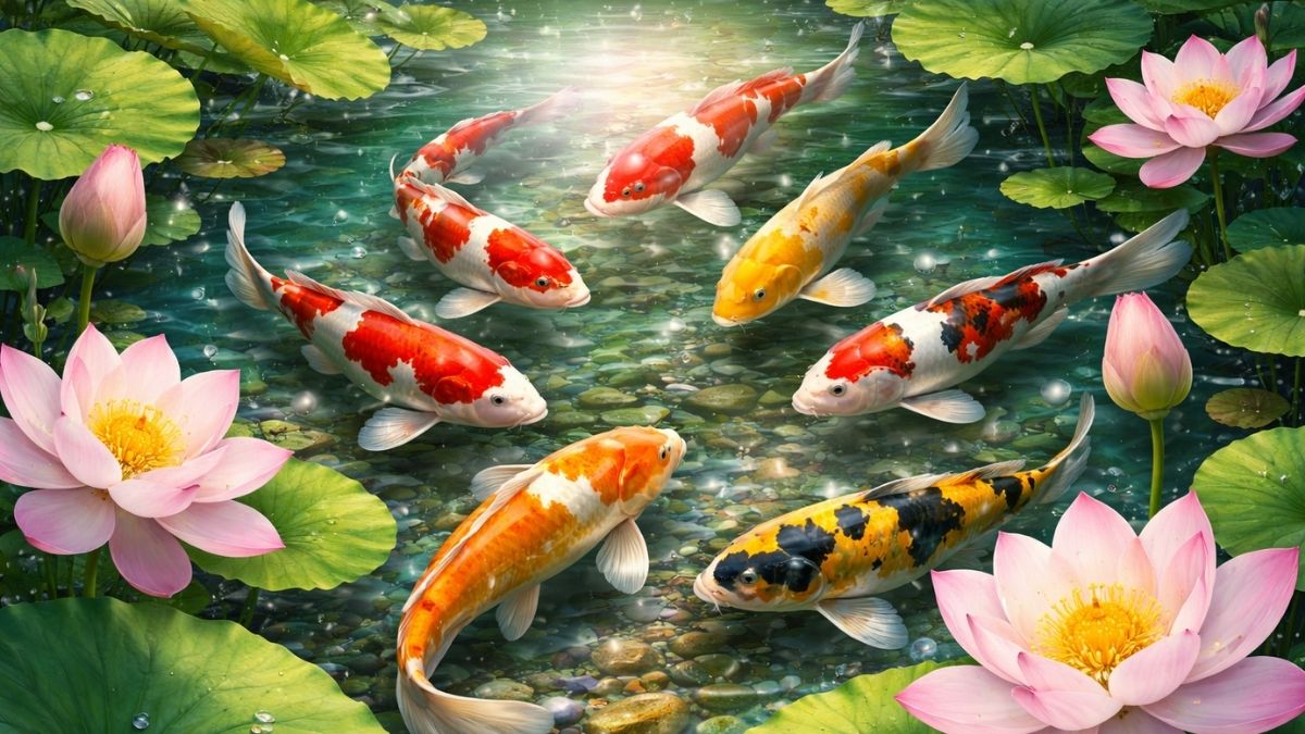 Hình nền cá chép hoa sen 3D ấn tượng