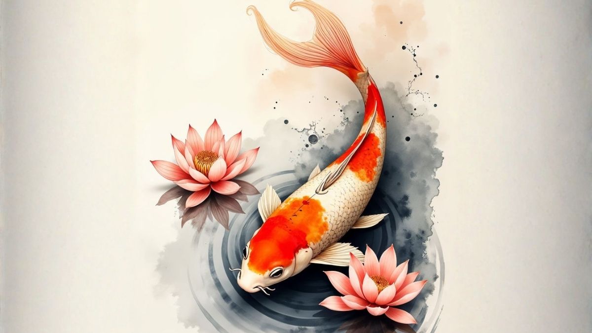 Hình nền cá chép hoa sen 4K sắc nét