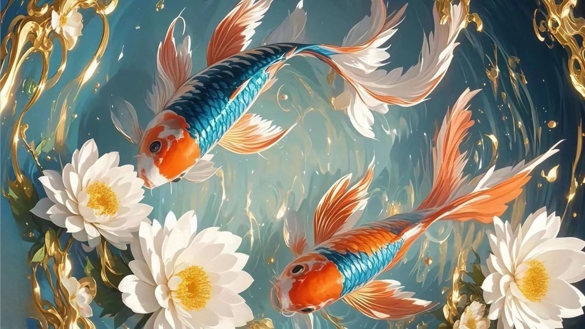 Hình nền cá chép hoa sen cực đẹp