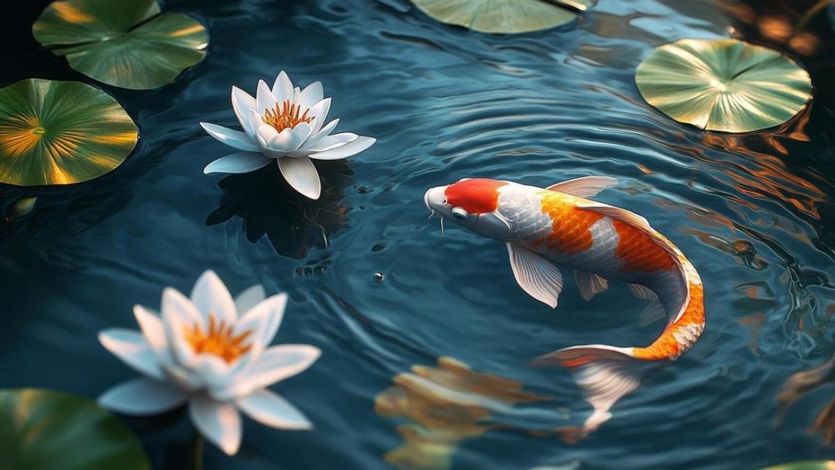 Hình nền cá chép hoa sen nghệ thuật 4K
