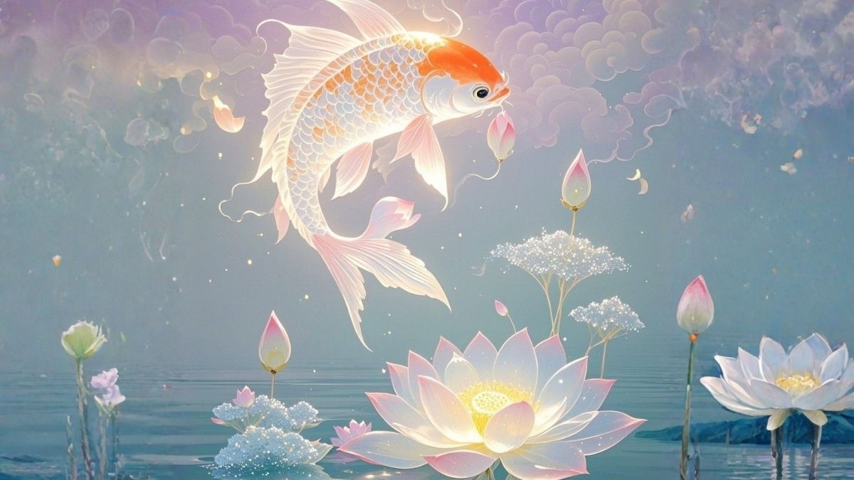 Hình nền hoa sen cá chép 4K