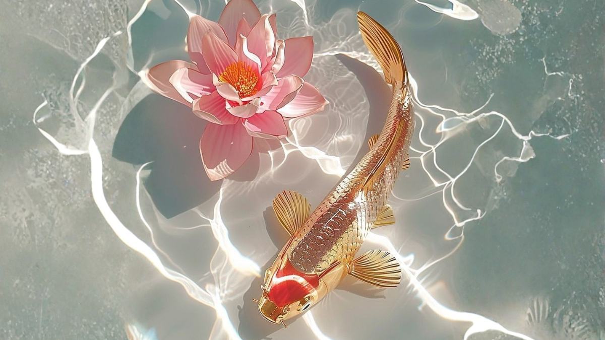 Hình nền cá chép hoa sen trong trẻo, thanh cao
